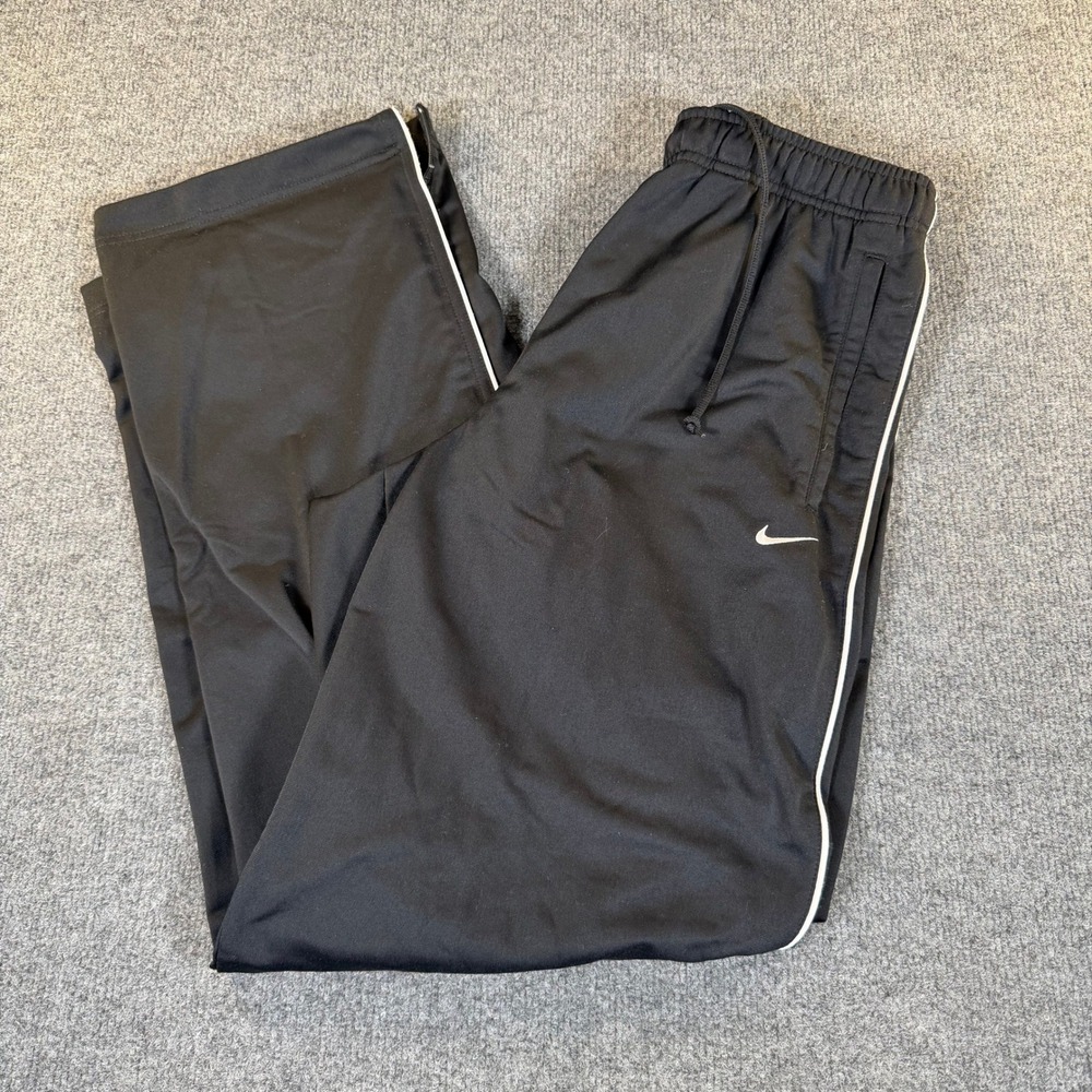 Nike Mens Black Track Pants White Side Stripe Ankle Zip Swoosh Medium #4084